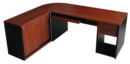 Puesto de Trabajo con biblioteca. Puesto de Trabajo con extensi&oacute;n, cajones, porta - teclado y bajo - biblioteca en colores combinados ( diferentes opciones ) . Medidas: 1.95 x 1.60 x 0.75 Melamina 22 mm .